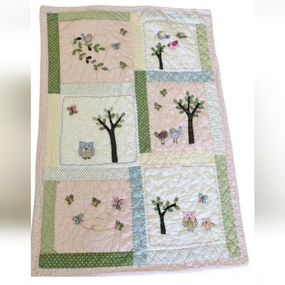 Pottery Barn Kids Hayley Owl Birds Floral Baby Toddler Crib Quilt Coverlet